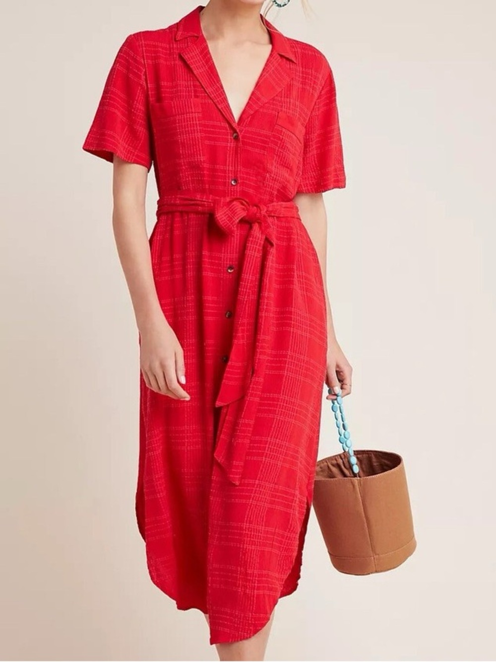 Anthropologie Maeve Red Aria Textured Midi Dress